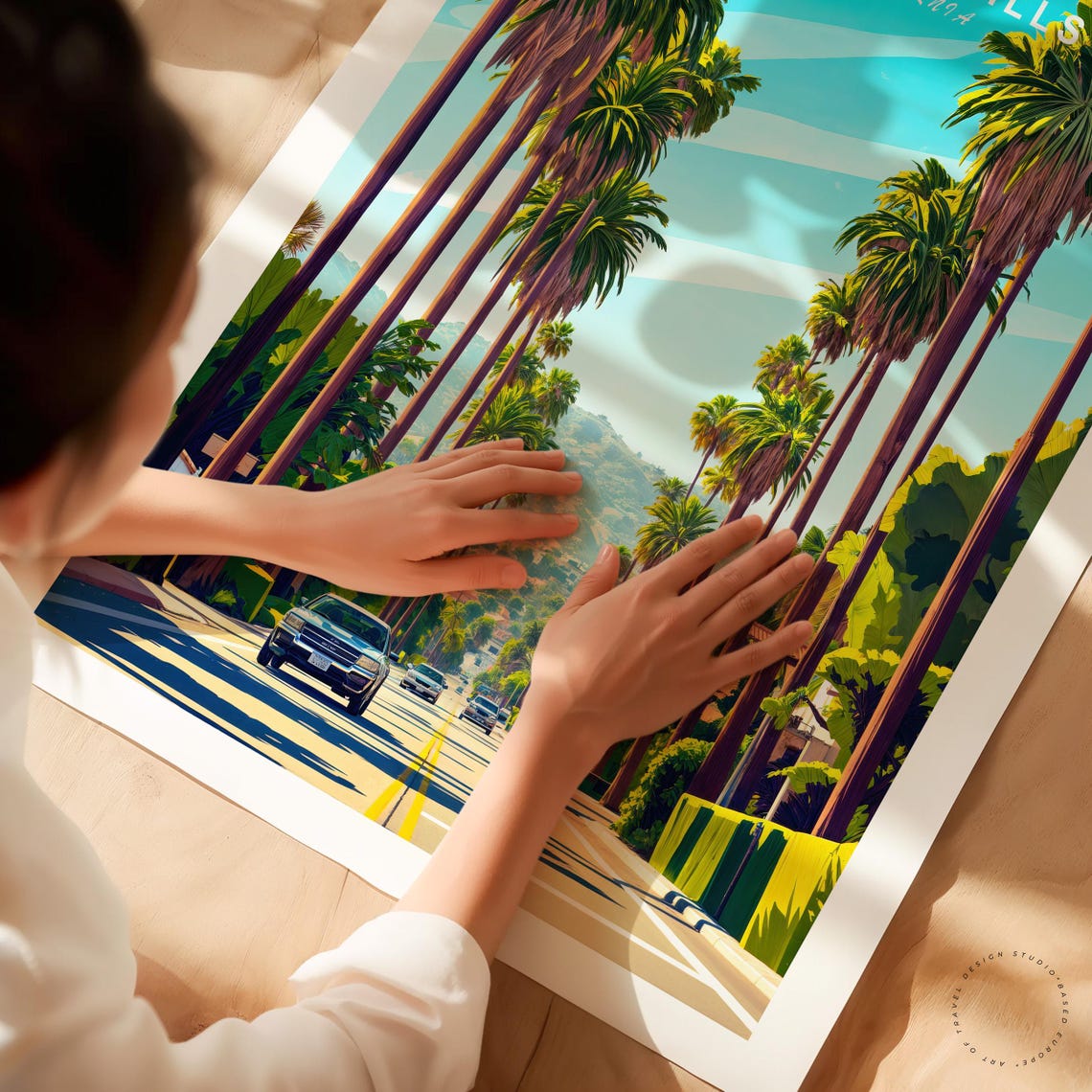Beverly Hills California Palm Tree Lined Avenue City Travel Poster - Image 3