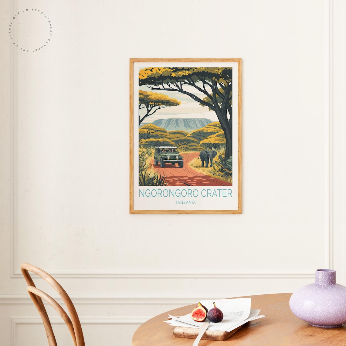 Ngorongoro Crater Tanzania Safari Jeep Elephant Vintage Travel Poster - Image 4