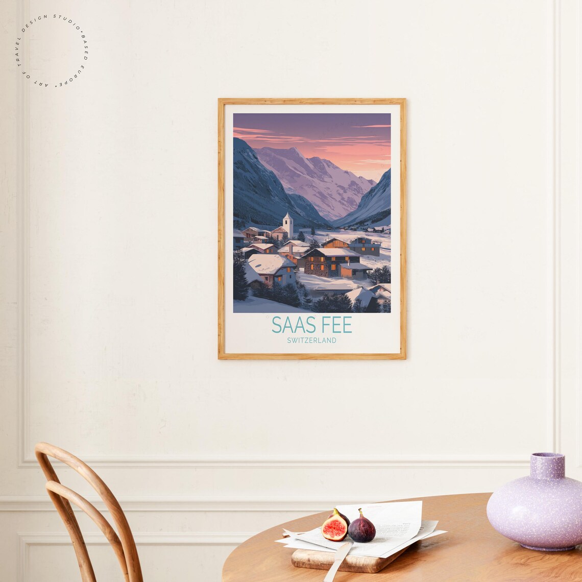 Saas Fee Switzerland Alpine Village Snowy Dusk Sky Travel Poster - Image 4