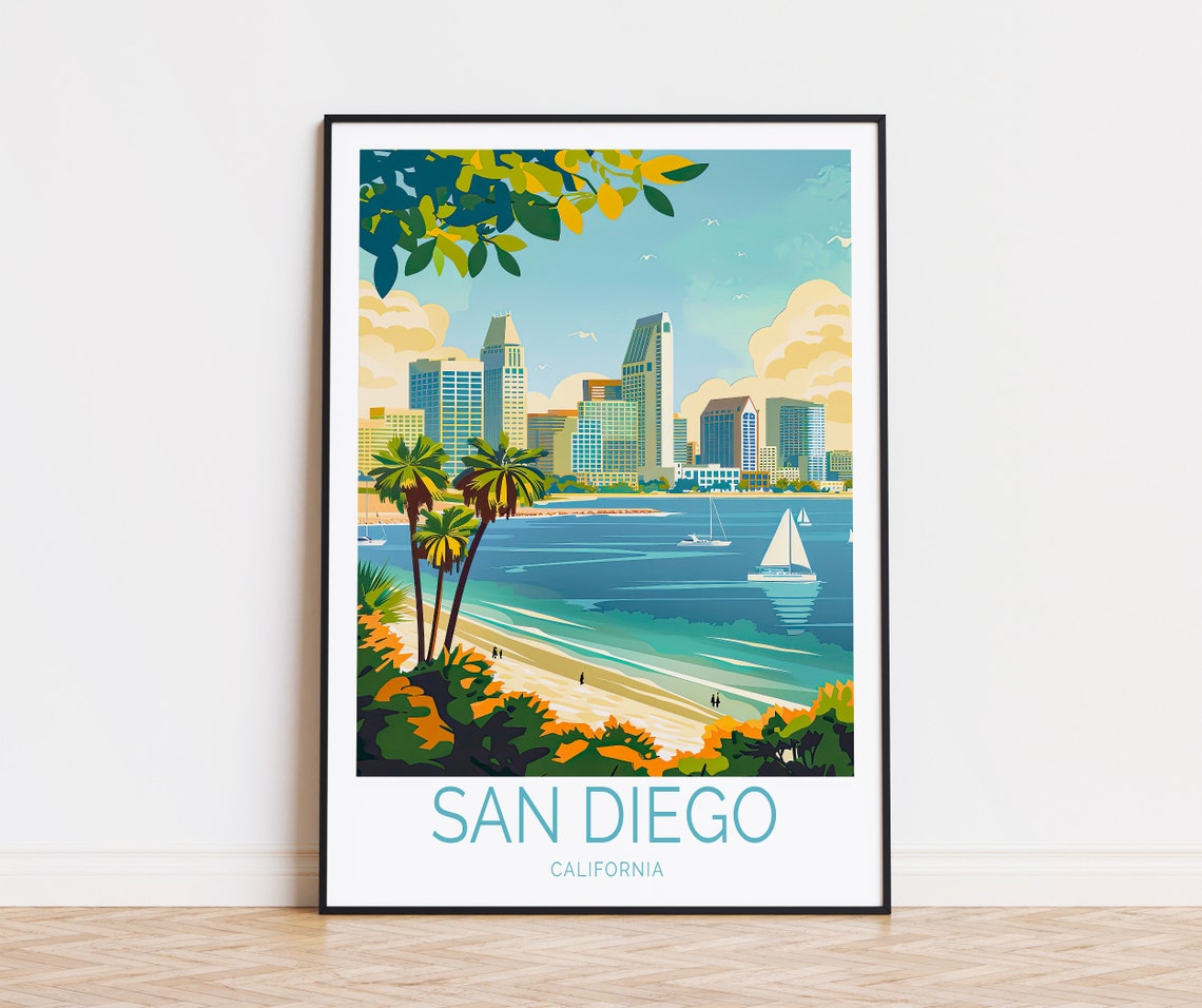San Diego California Bay Skyline Sailboats Sunny Beach Poster