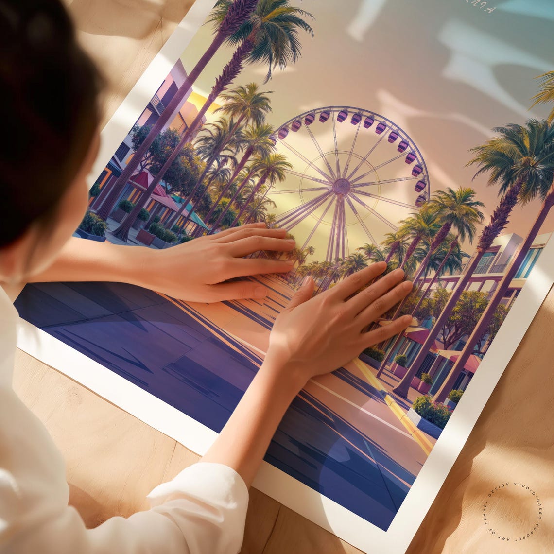 Irvine California Palm Promenade Ferris Wheel Sunset Travel Poster - Image 3