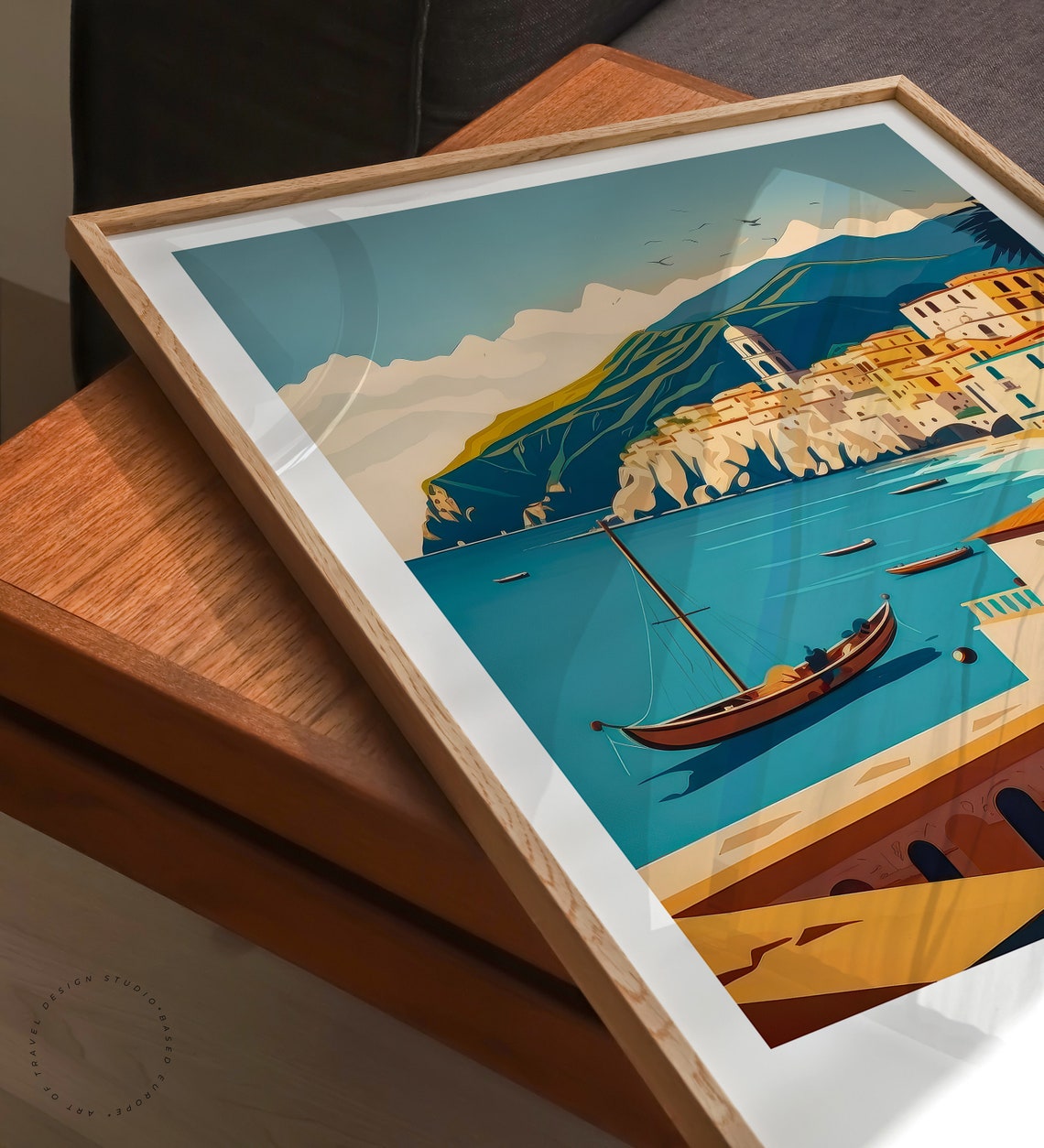 Sicily Italy Coastal Town Cliff Boats Mediterranean Sea Wall Art - Image 3
