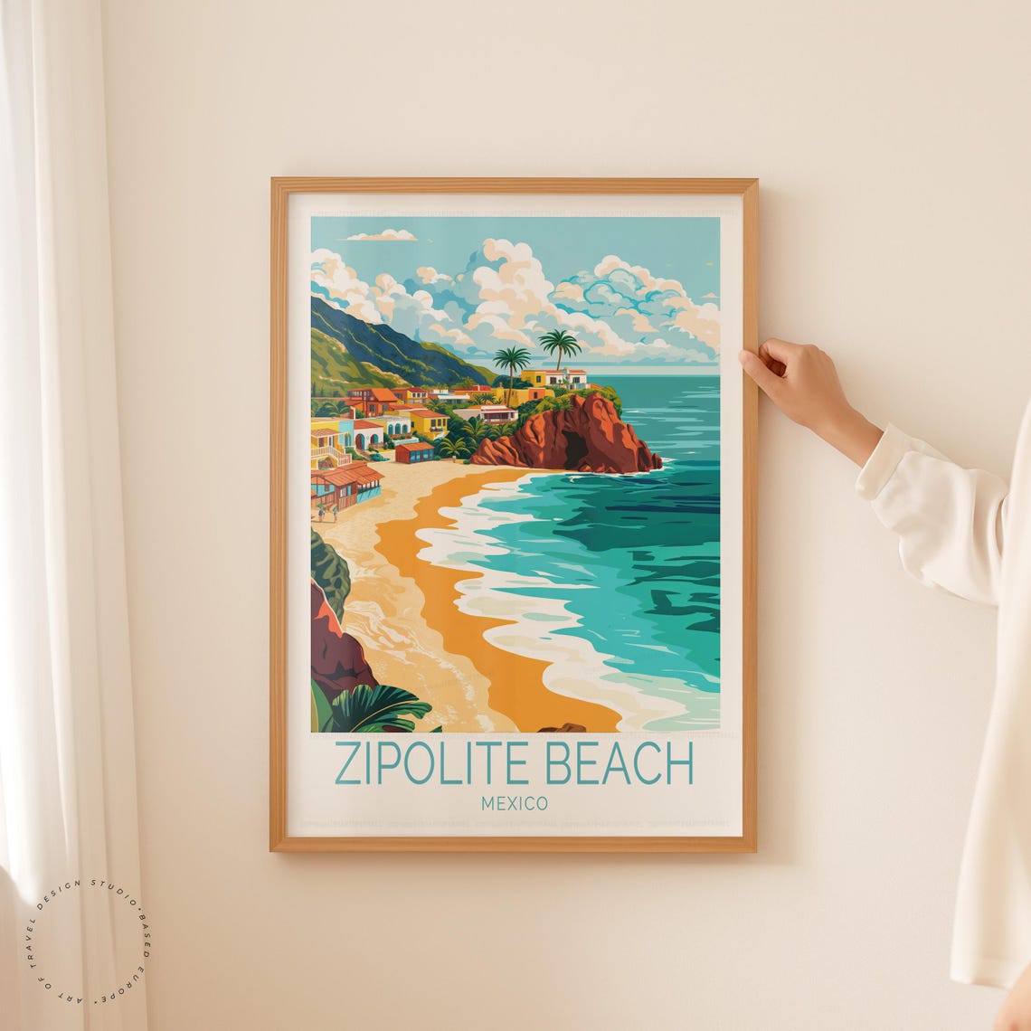 Zipolite Beach Mexico Cliffside Beach Town Turquoise Surf Waves Poster - Image 5
