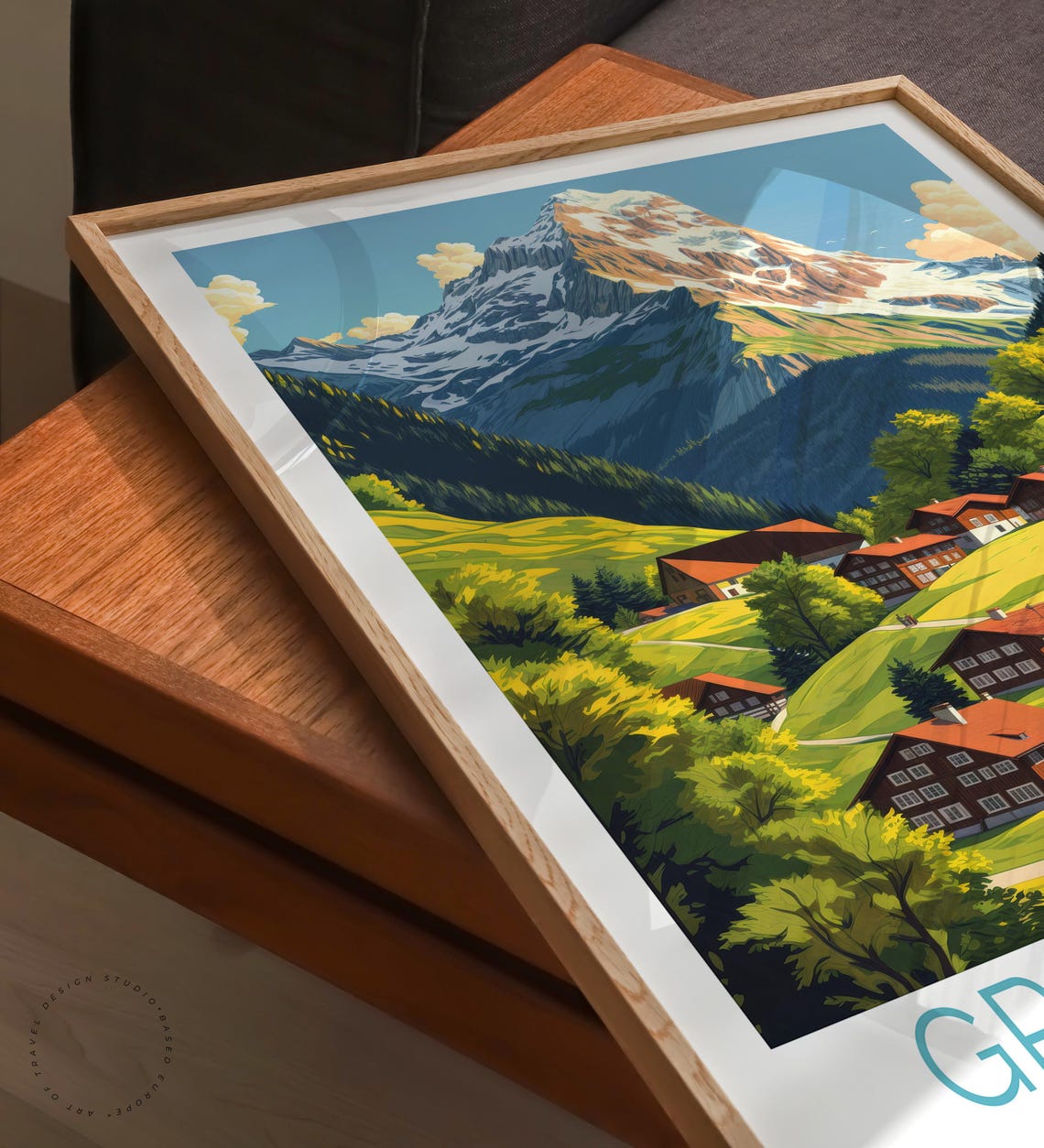 Grindelwald Switzerland Red Roof Chalets Green Meadow Summer Poster - Image 6