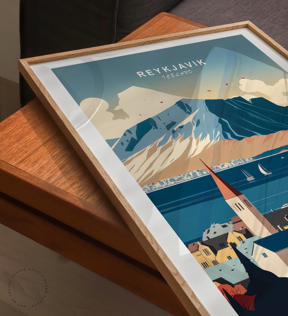 Reykjavik Iceland Harbor Sailboats Church Spire Mountain View Poster - Image 5