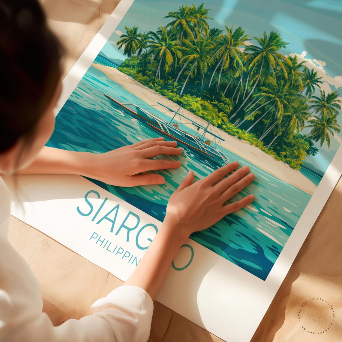 Siargao Philippines Palm Islet Banca Boat Turquoise Water Poster - Image 3