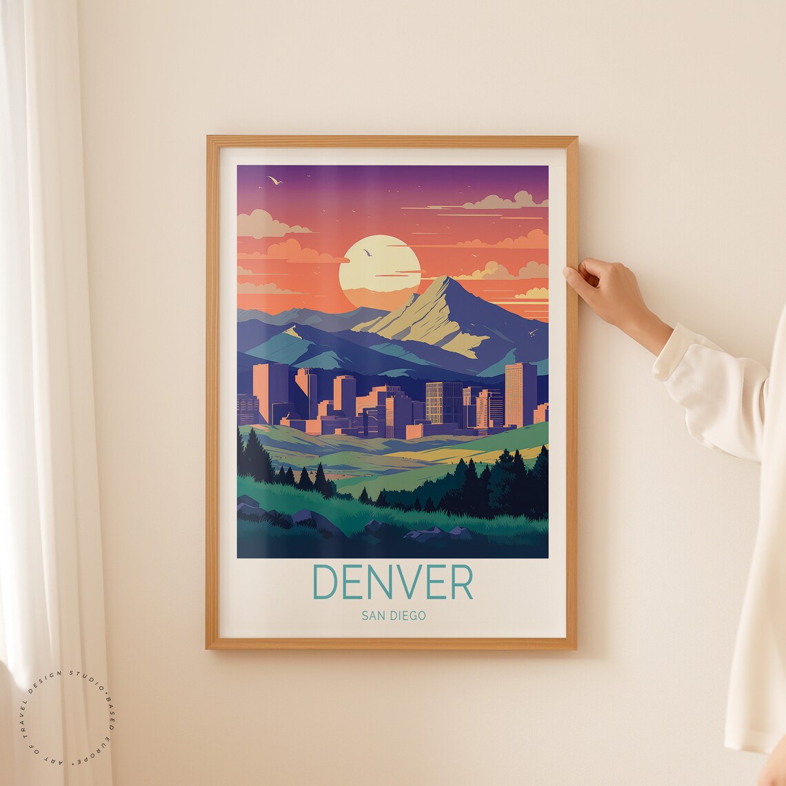 Denver Mountains Sunset City Skyline Retro Vintage Travel Poster - Image 2