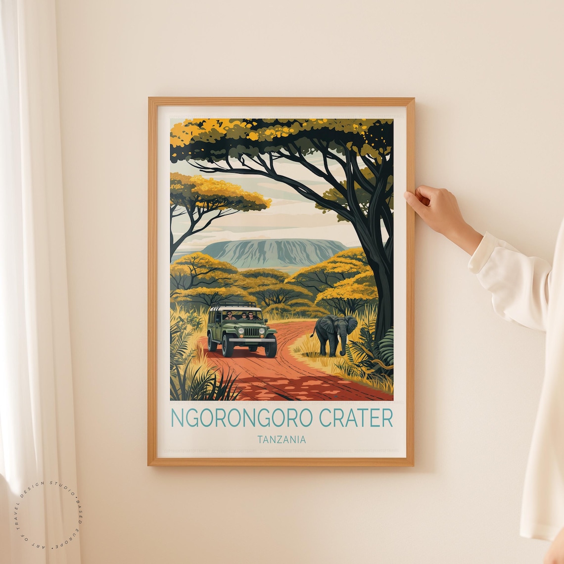 Ngorongoro Crater Tanzania Safari Jeep Elephant Vintage Travel Poster - Image 5