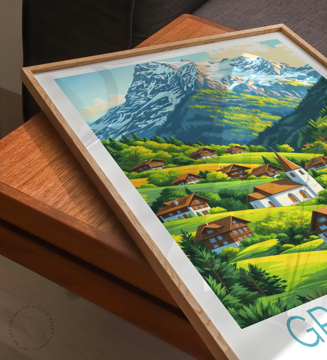 Grindelwald Switzerland Alpine Village Church Mountain Travel Poster - Image 6