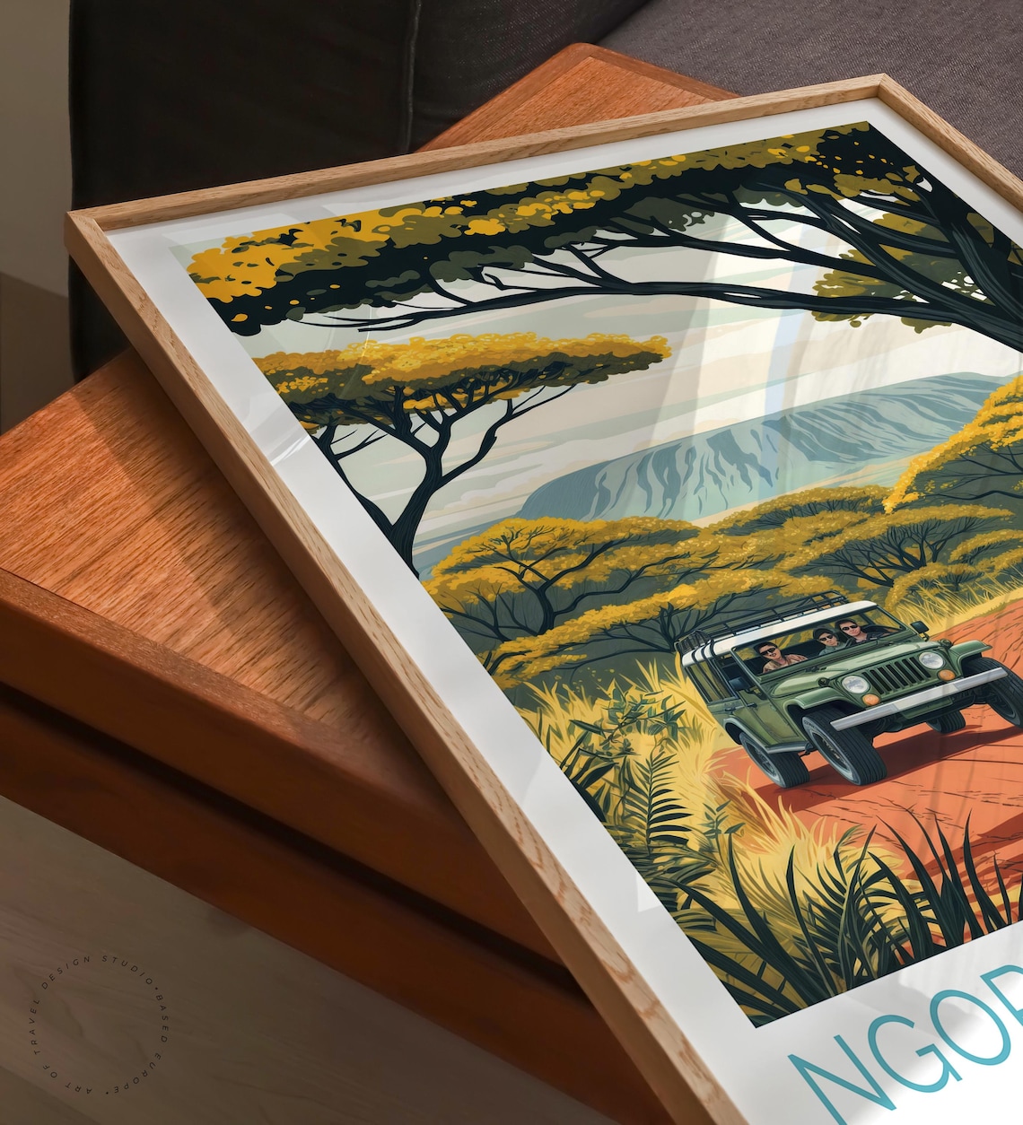 Ngorongoro Crater Tanzania Safari Jeep Elephant Vintage Travel Poster - Image 6