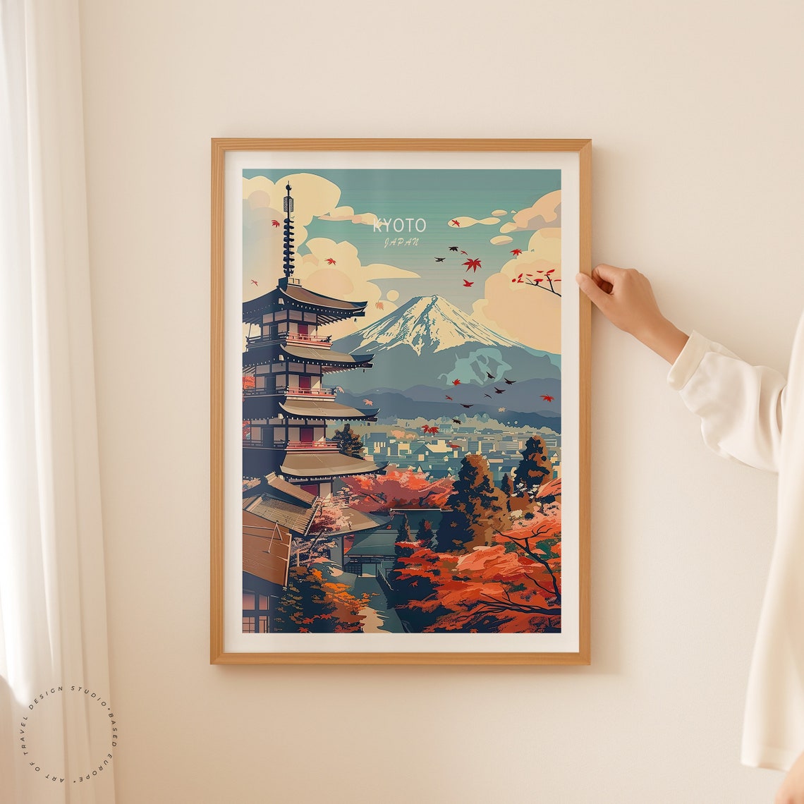 Kyoto Japan Autumn Pagoda Mount Fuji Red Maple Leaves Poster - Image 2