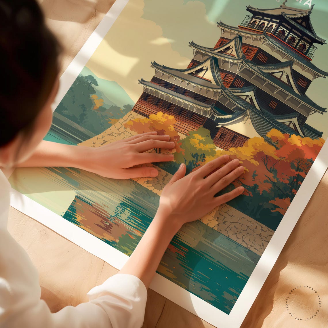 Hiroshima Japan Historic Castle Tiered Roofs Vintage Travel Poster - Image 3