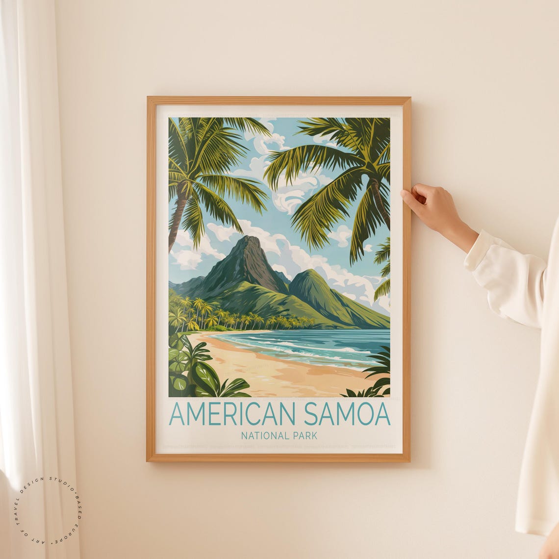 American Samoa National Park Tropical Beach Palm Trees Volcano Poster - Image 5