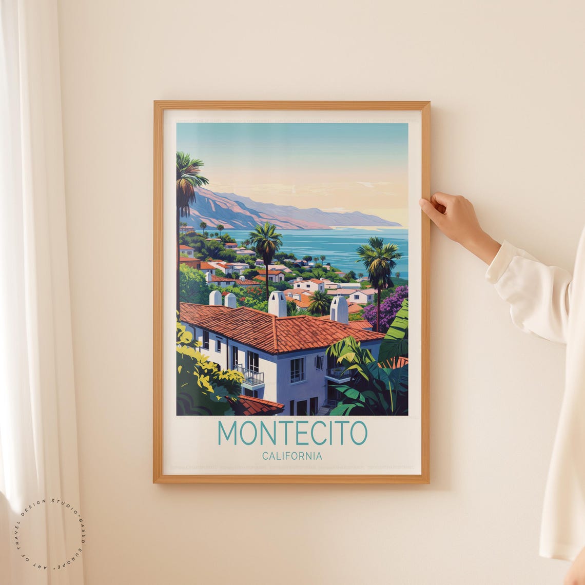Montecito California Coastal Town Palm Trees Sunset Travel Poster - Image 5