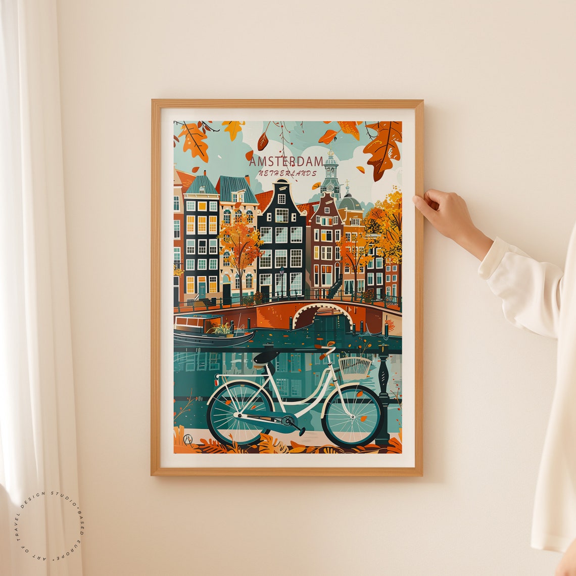 Amsterdam Netherlands Canals Autumn Bicycle Travel City Poster - Image 2