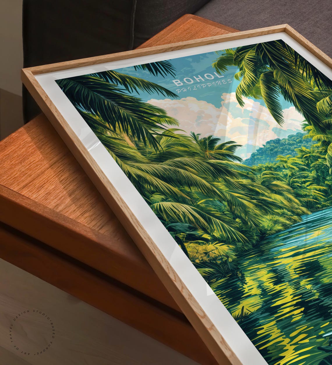Bohol Philippines Tropical River Boat Palms Vintage Travel Art Poster - Image 6