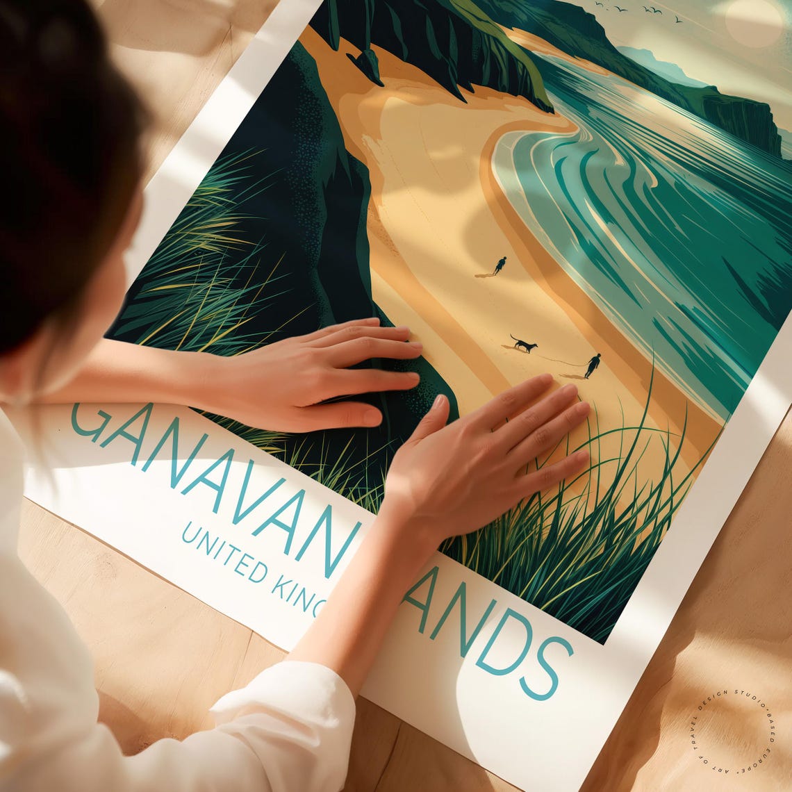 Ganavan Sands United Kingdom Golden Beach Vintage Travel Poster - Image 3