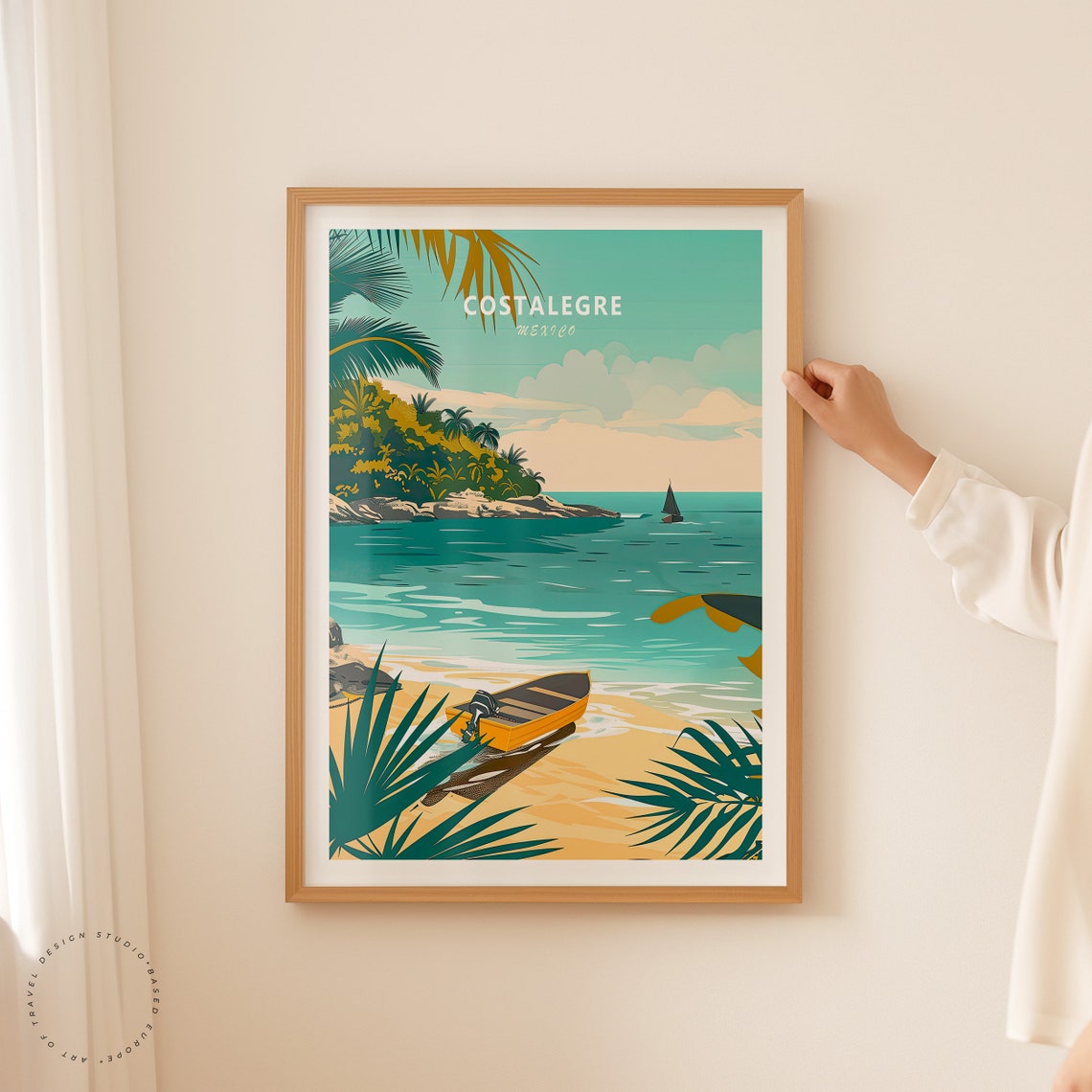 Costalegre Mexico Tropical Beach Cove Fishing Boat Ocean Poster - Image 2