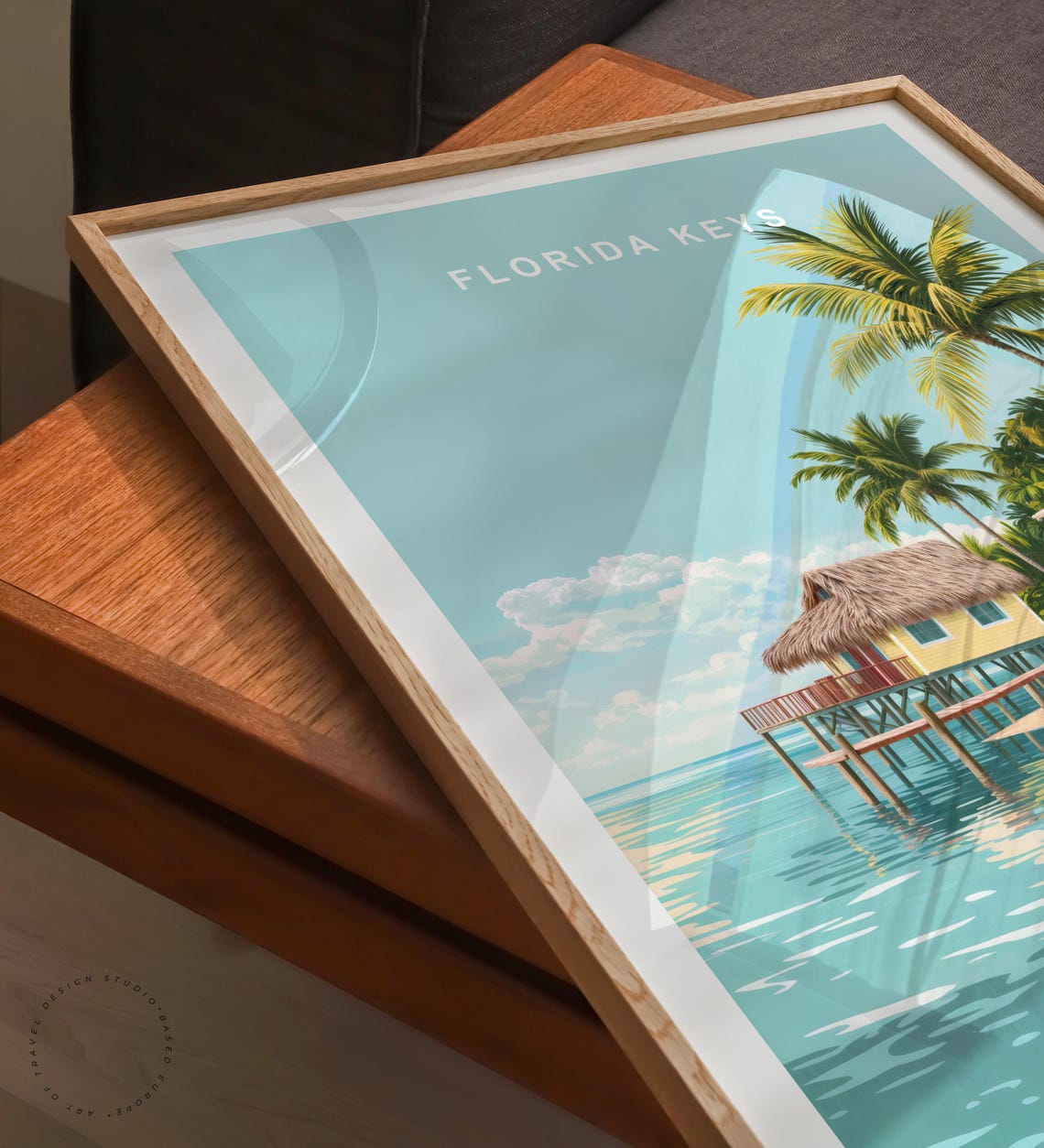 Florida Keys Stilt Hut Pink Beach House Palms Sunny Lagoon Poster - Image 6
