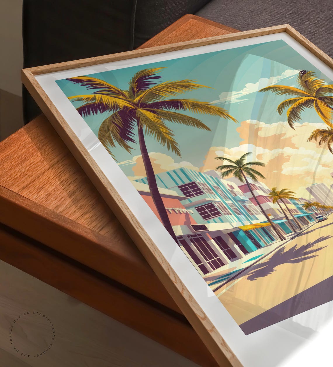 Miami Florida Art Deco Street Scene Vintage Classic Car Poster - Image 6