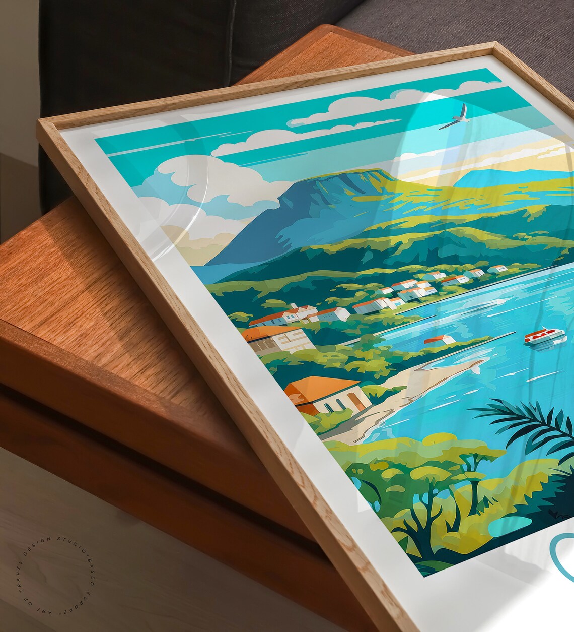 Grenada Caribbean Bay Boat Mountain Village Retro Travel Poster - Image 3