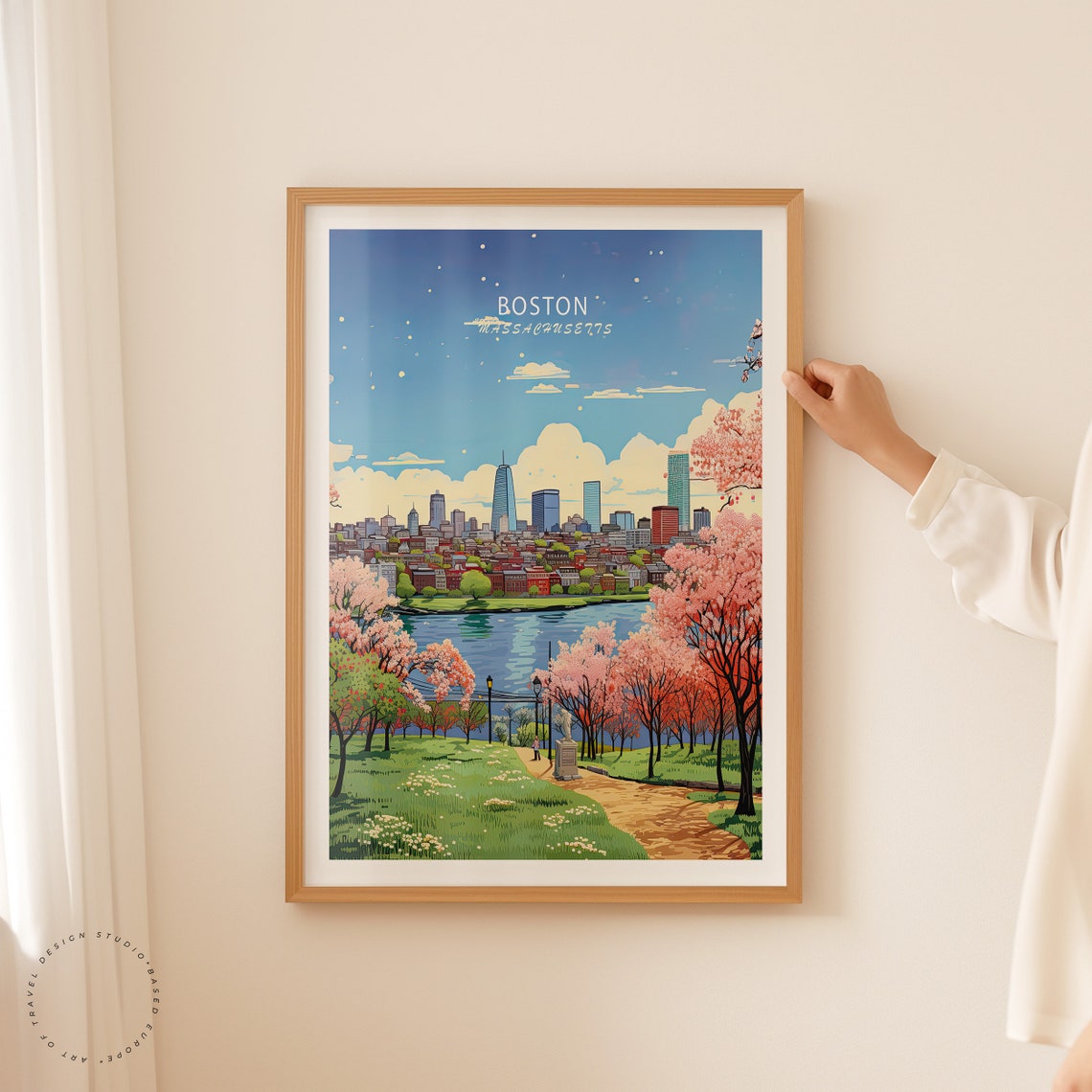 Boston Massachusetts Spring Riverside Cherry Blossom Walk Poster - Image 2
