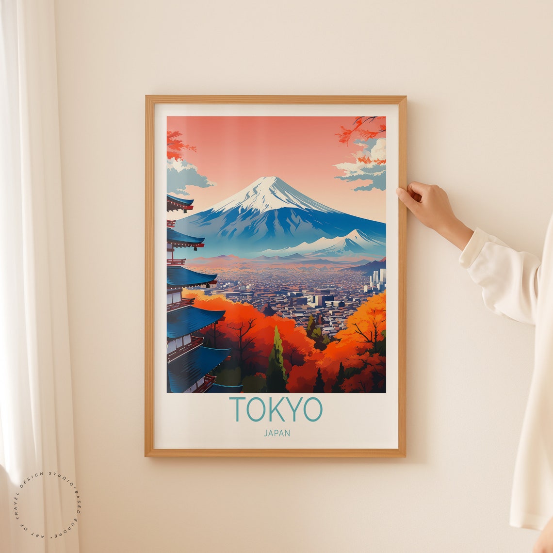 Tokyo Japan Mount Fuji Pagoda City Autumn Sunset Travel Poster - Image 2