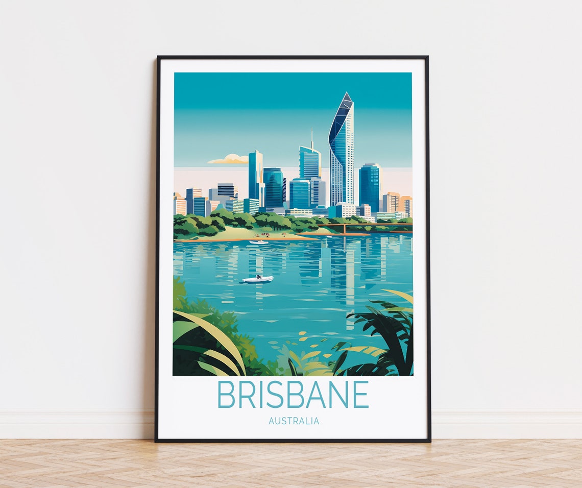 Brisbane Australia Skyline River Modern Cityscape Travel Poster