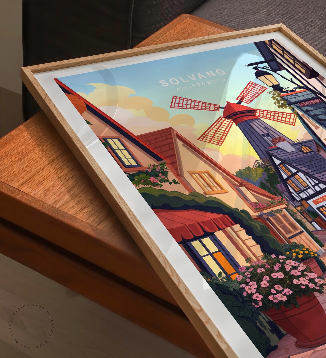 Solvang California Windmill Blue Sky Half Timbered Shops Daytime Poster - Image 6