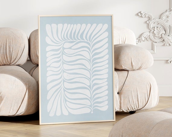 Sky Blue White Flower Minimalist Botanical Art Print