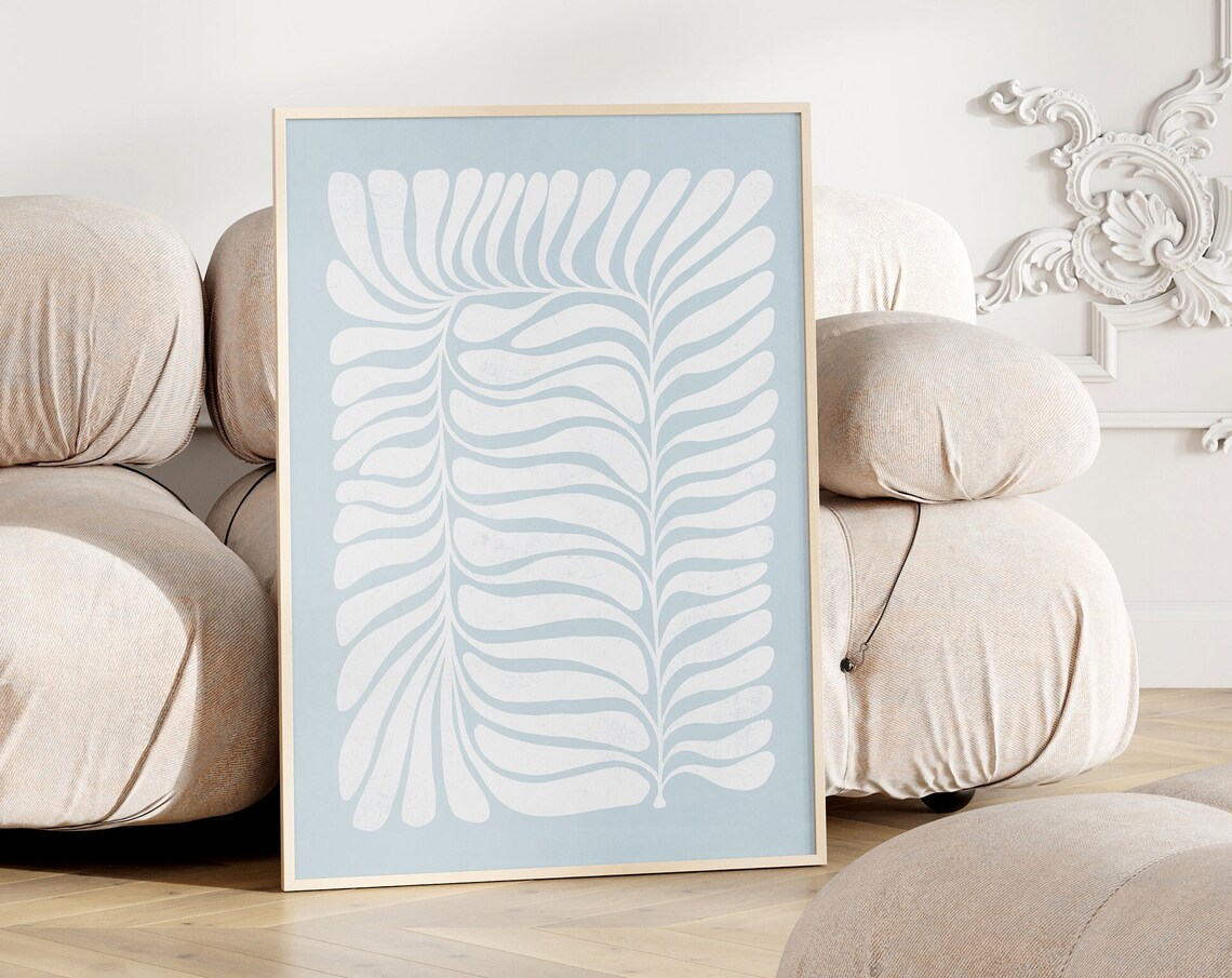 Sky Blue White Flower Minimalist Botanical Art Print