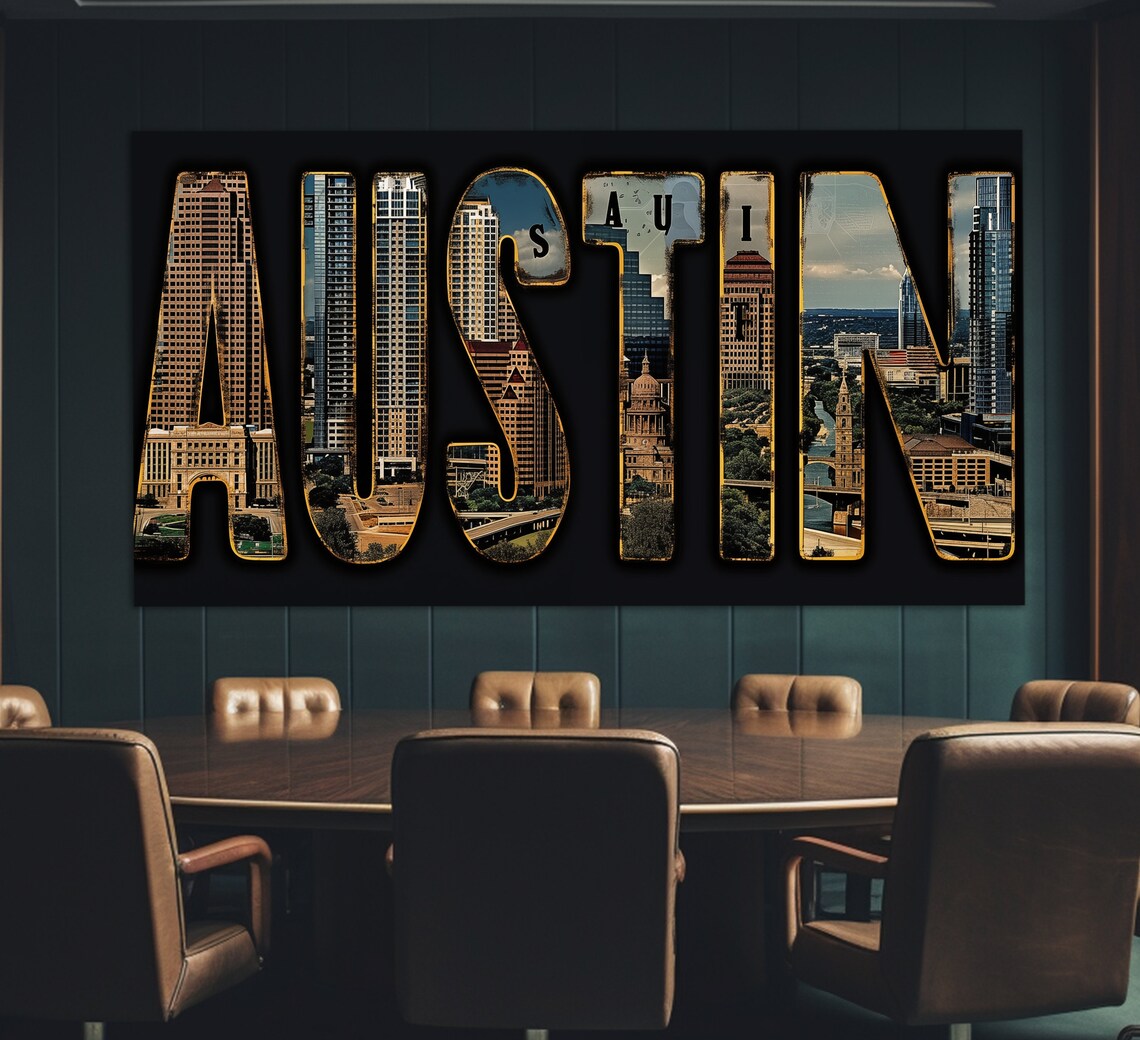 Austin Texas Letter Art With Downtown Skyline And Capitol Photo Poster - Image 4