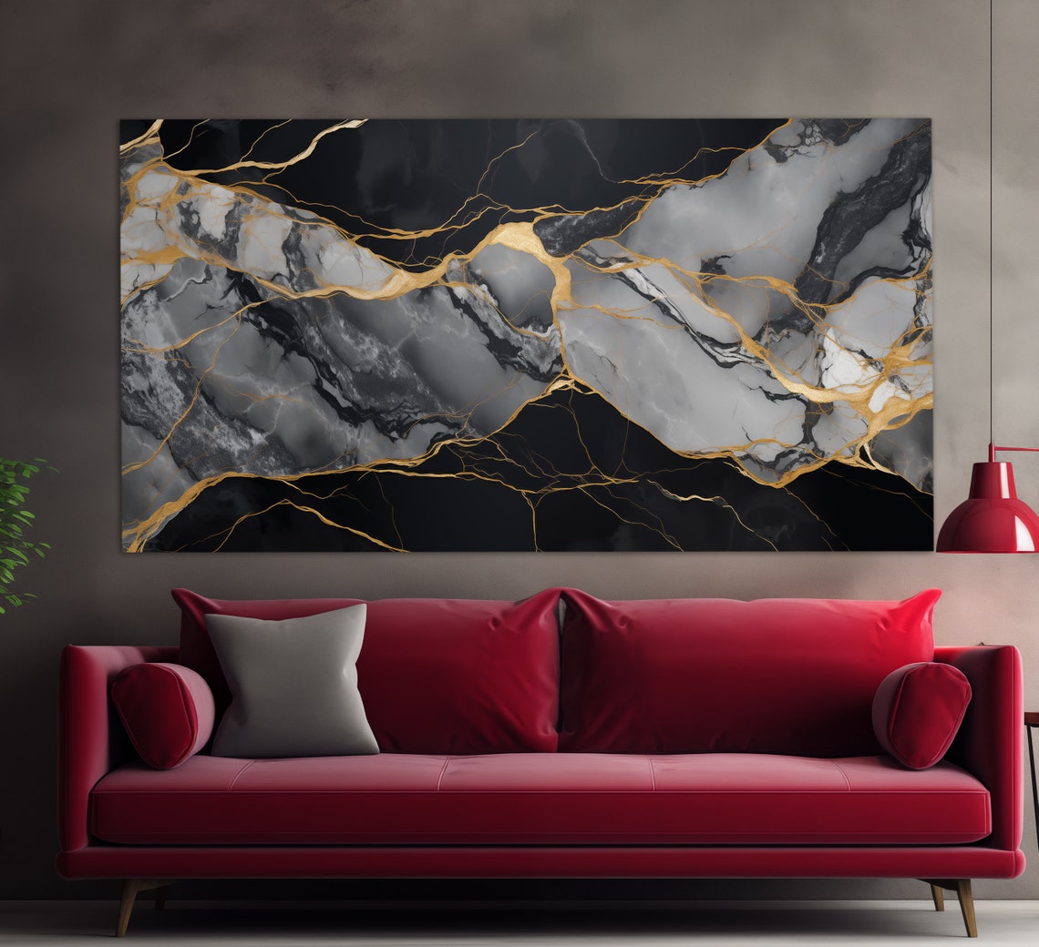Black Marble Gold Veins Abstract Luxury Stone Texture Modern Wall Art - Image 4