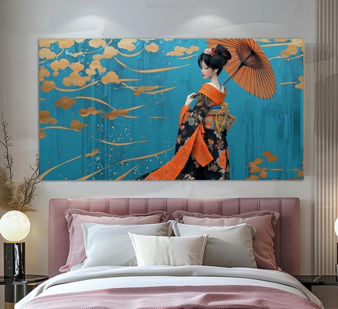 Abstract Japanese Woman Print In An Oil Painting Style Abstract Asian Woman Painting Asian Wall Art Ancient Japan Print - Image 5