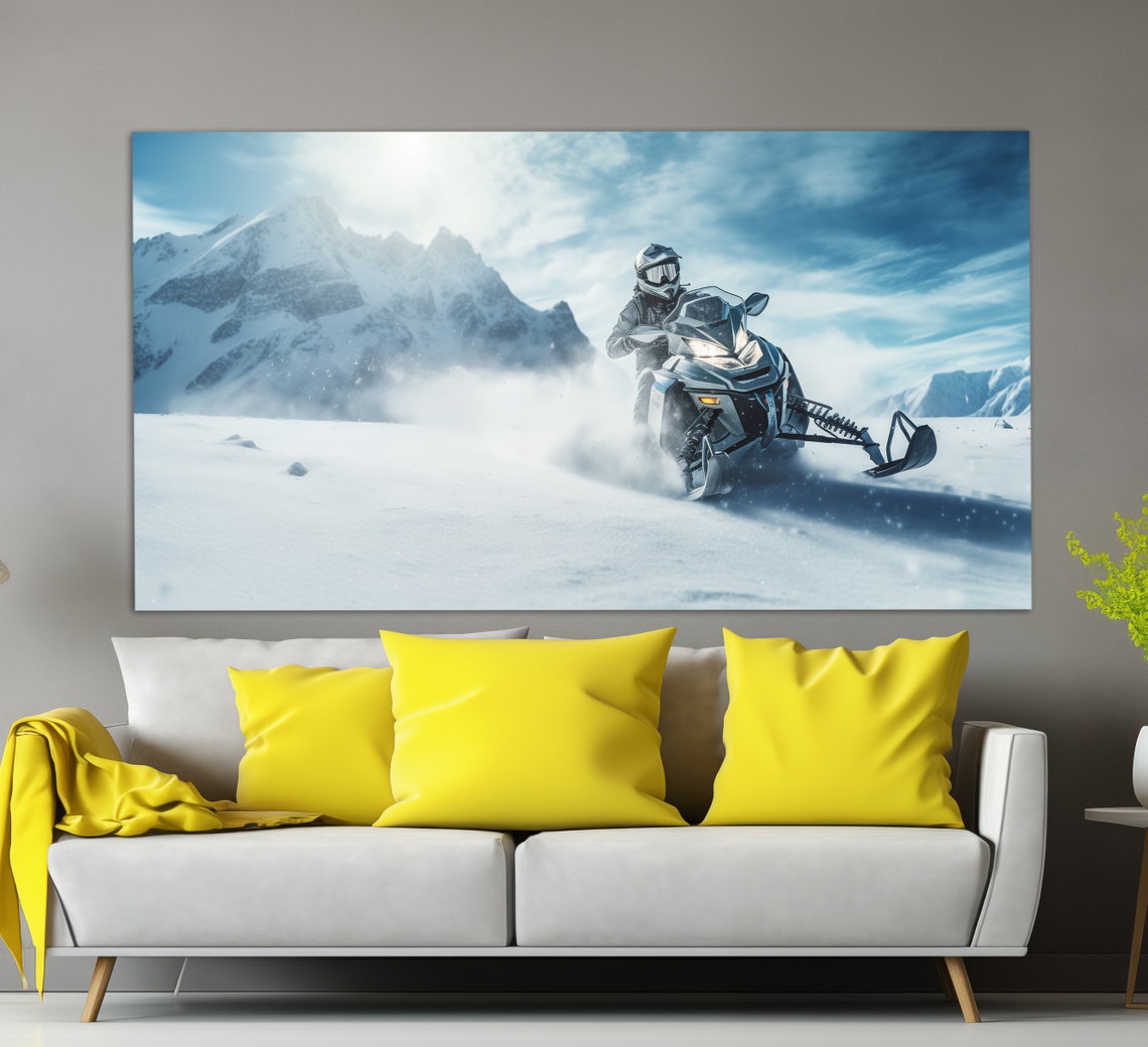 Extreme Winter Sports Wall Art Snowmobile Print Snowmobile Painting Winter Wall Art Winter Sports Print Winter Hotel Decor