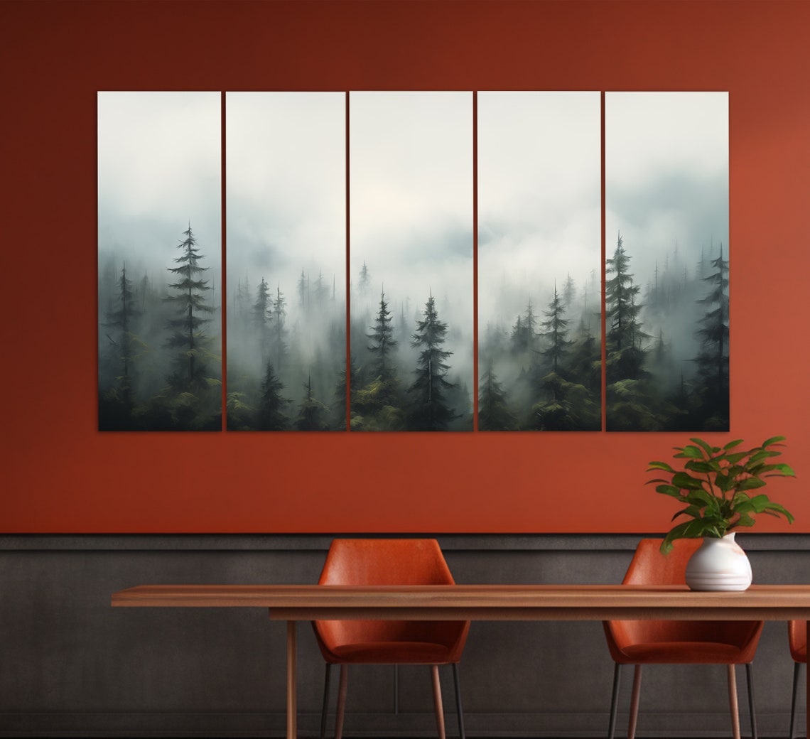 Foggy Pine Forest Misty Mountain Trees Moody Nature Art Poster - Image 5