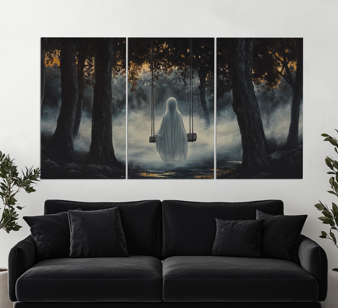 Ghost On Swing Dark Forest Misty Gothic Dark Academia Spooky Wall Art Poster - Image 3