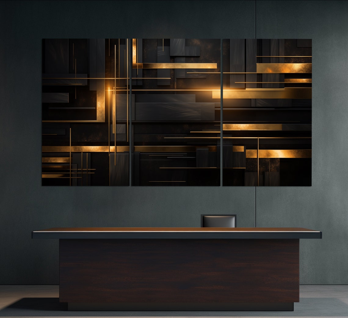 Black Gold Geometric Abstract Lines Modern Luxury Interior Poster - Image 3