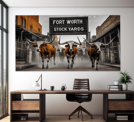 Fort Worth Running Bulls Print Fort Worth Wall Art Fort Worth Stock Yards Poster Fort Worth Rodeo Ready To Hang