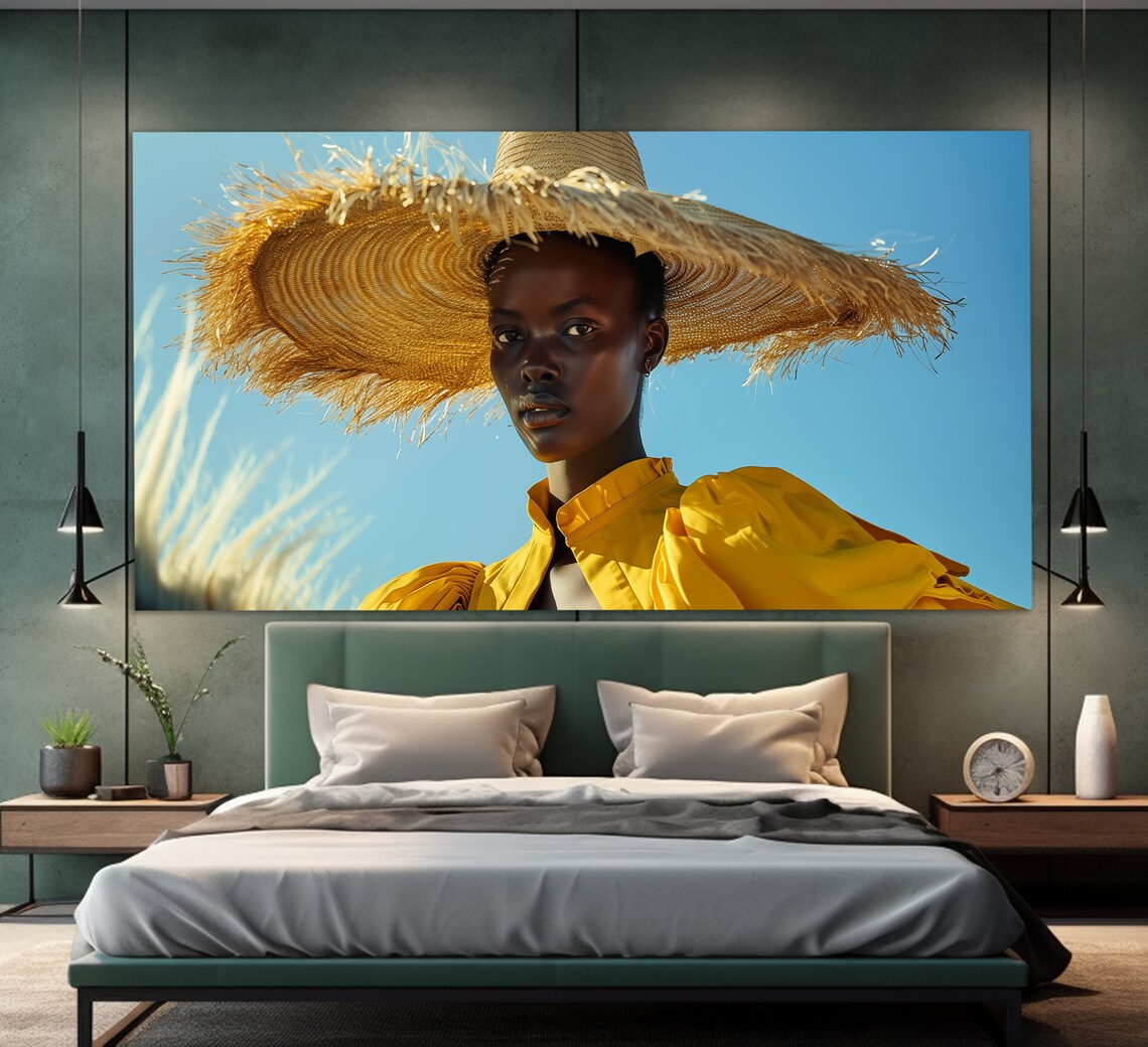 African Woman Straw Hat Eyes Closed Floral Ethnic Portrait Poster - Image 2