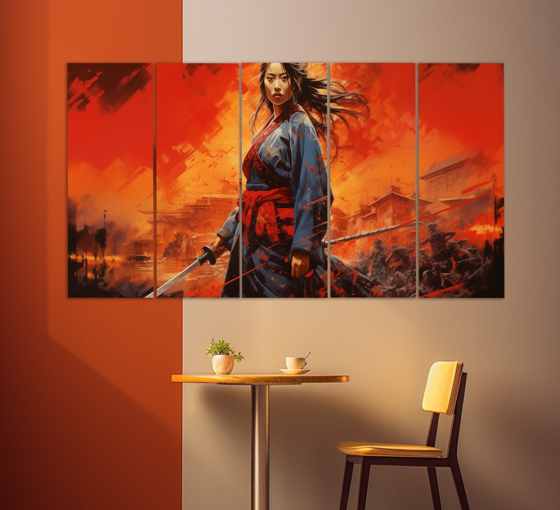 Samurai Woman White Kimono Sword Japanese Vintage Style Poster - Image 2