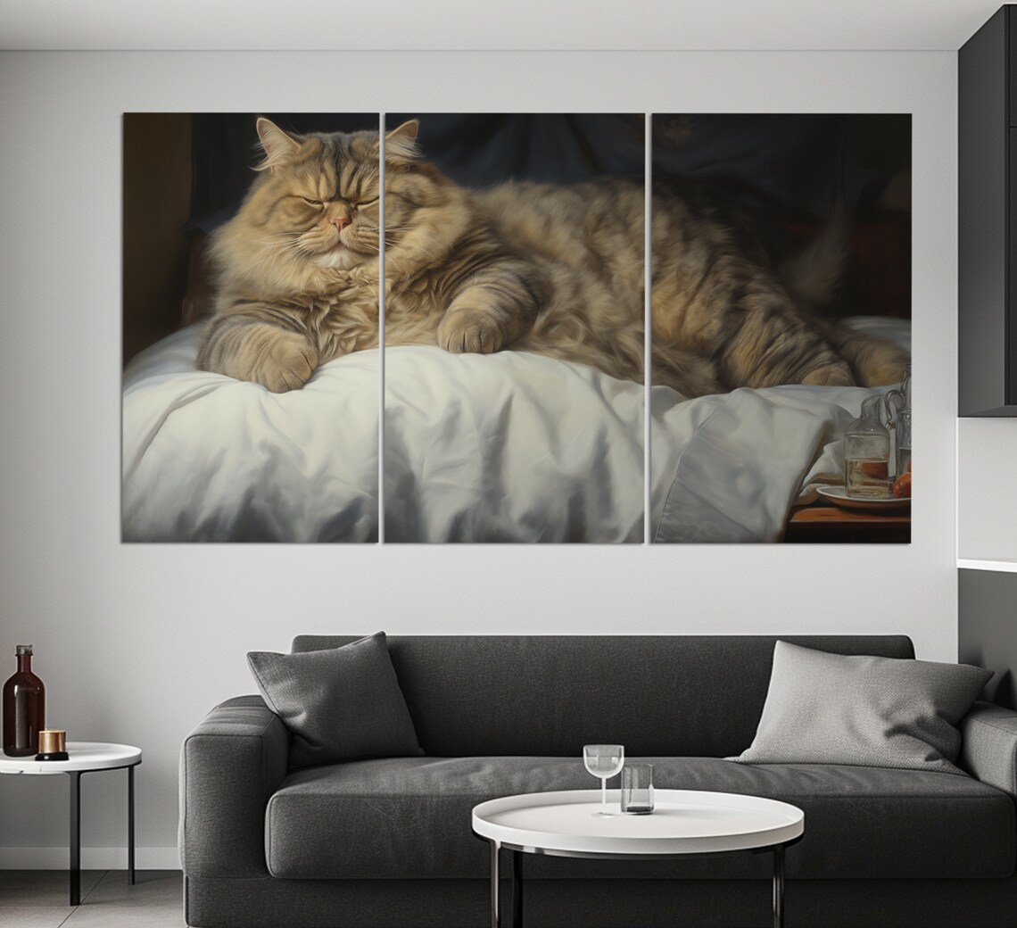Fluffy Cat Lounging Bed Sleepy Kitty Pet Art Sleepy Stretchy Cozy Fur Poster - Image 3