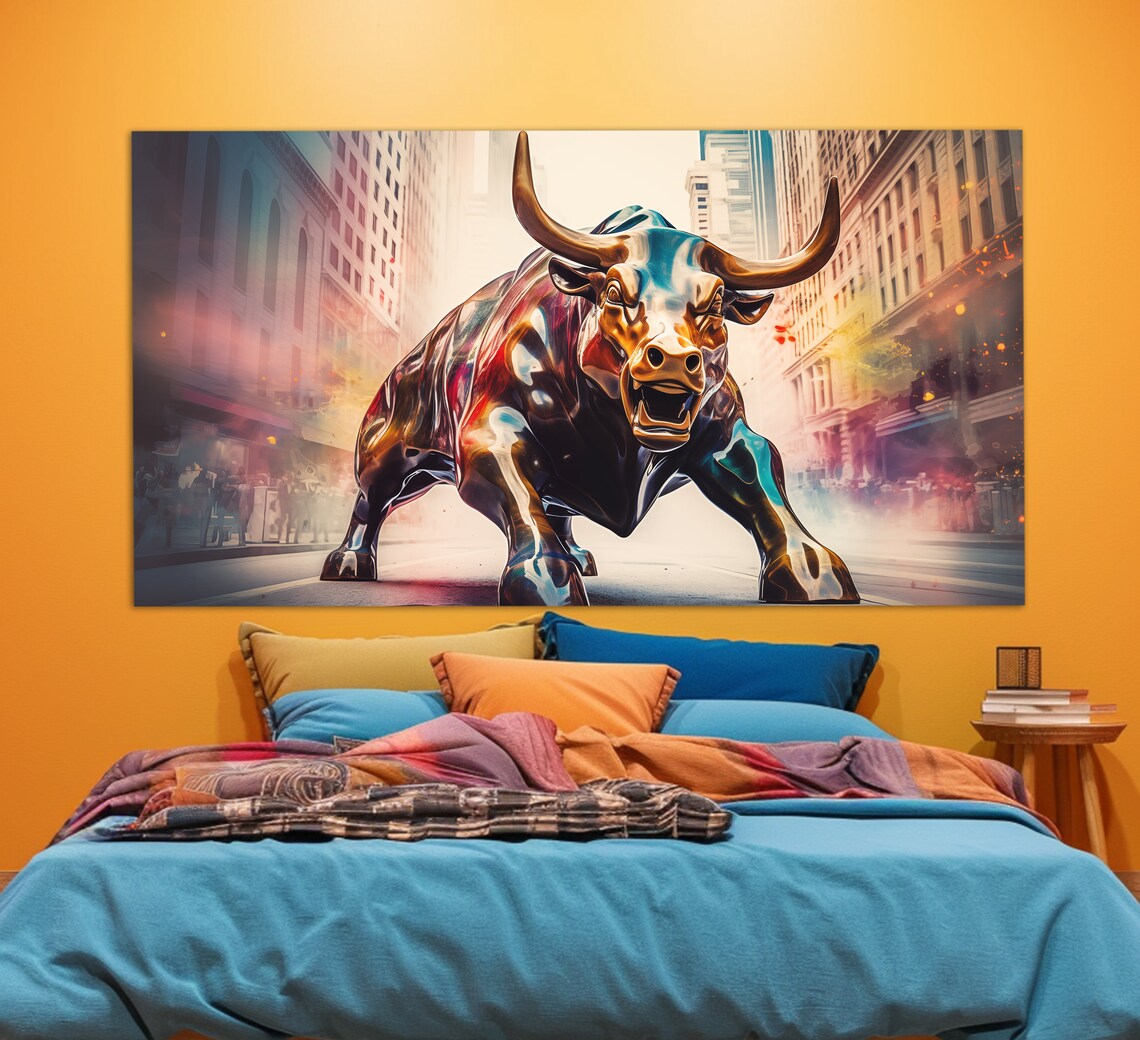 Charging Bull Abstract Wall Street New York Trading Office Art Poster