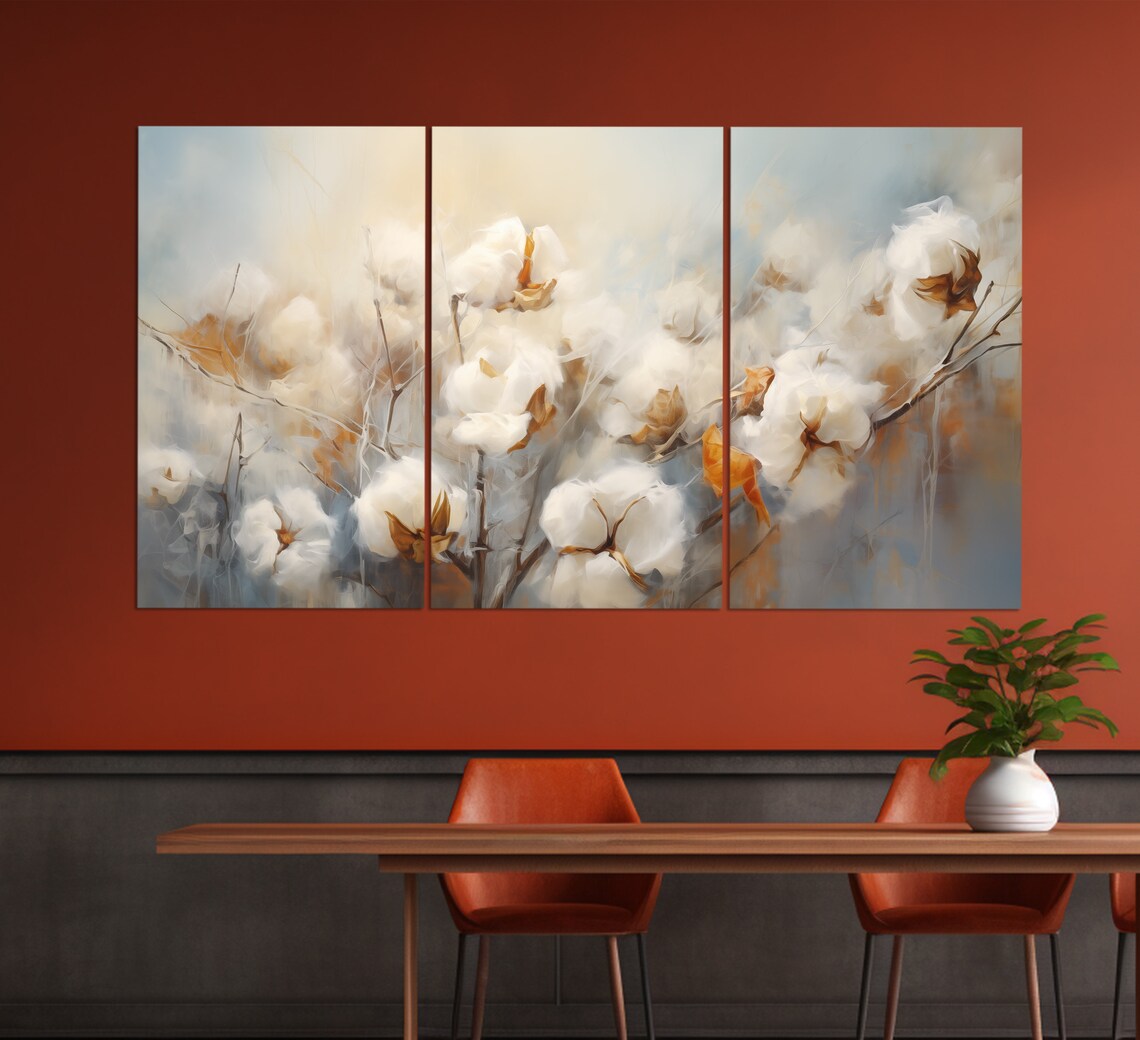Cotton Flower Blooms Soft Neutral Tones Elegant Floral Art Poster - Image 3