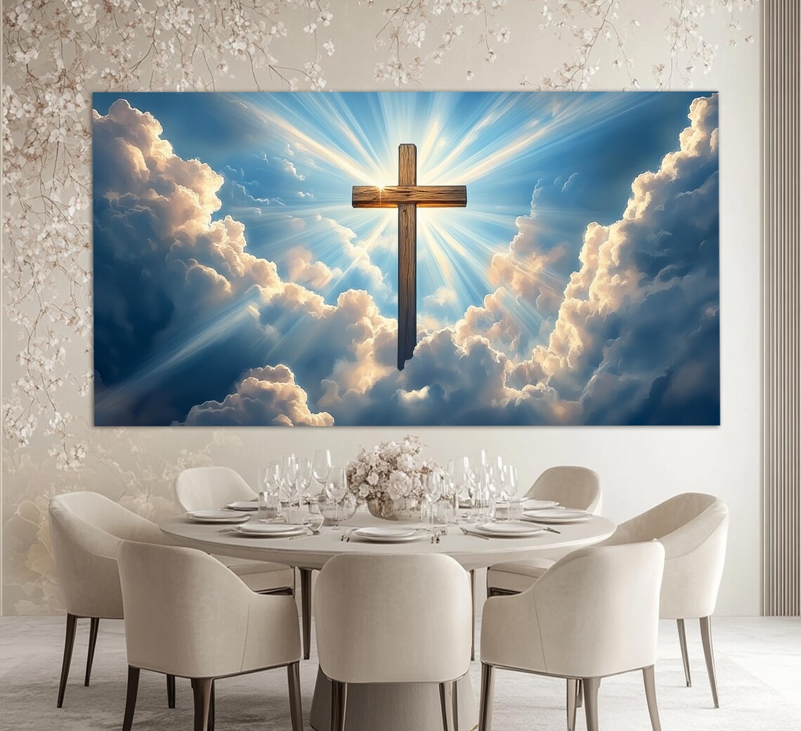 Holy Bible Cross in the Sky Religious Wall Art Print