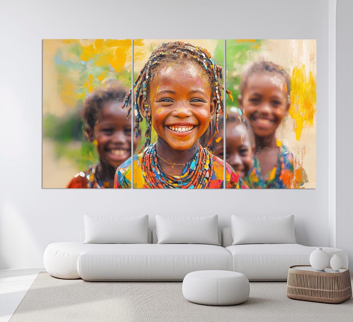 Smiling Kids Print In An Oil Painting Style Smiling African Children Painting African Wall Art Happy Ethnic Children Art - Image 6