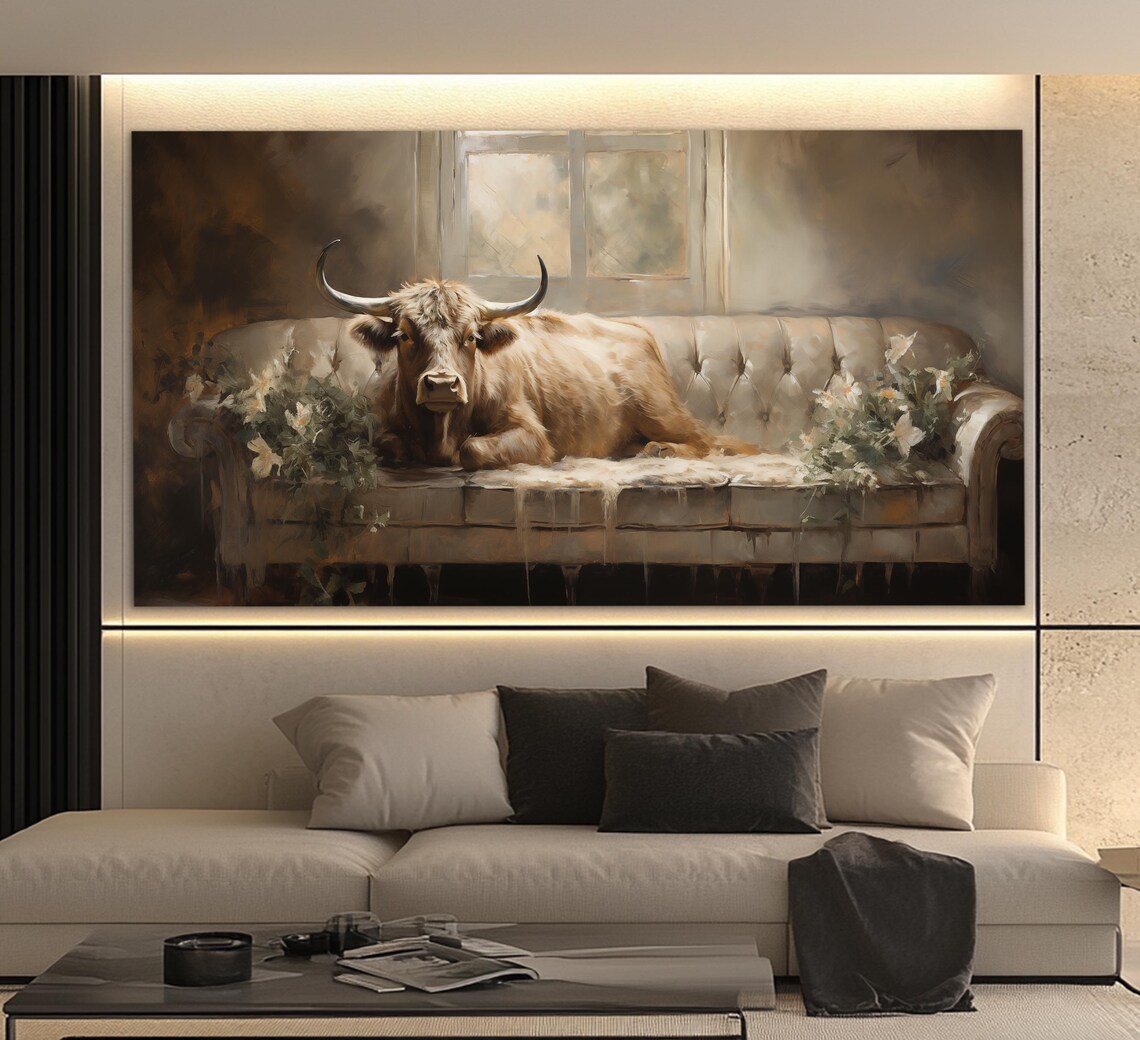 Cow On The Sofa, Farmhouse Wall Decor Art Print