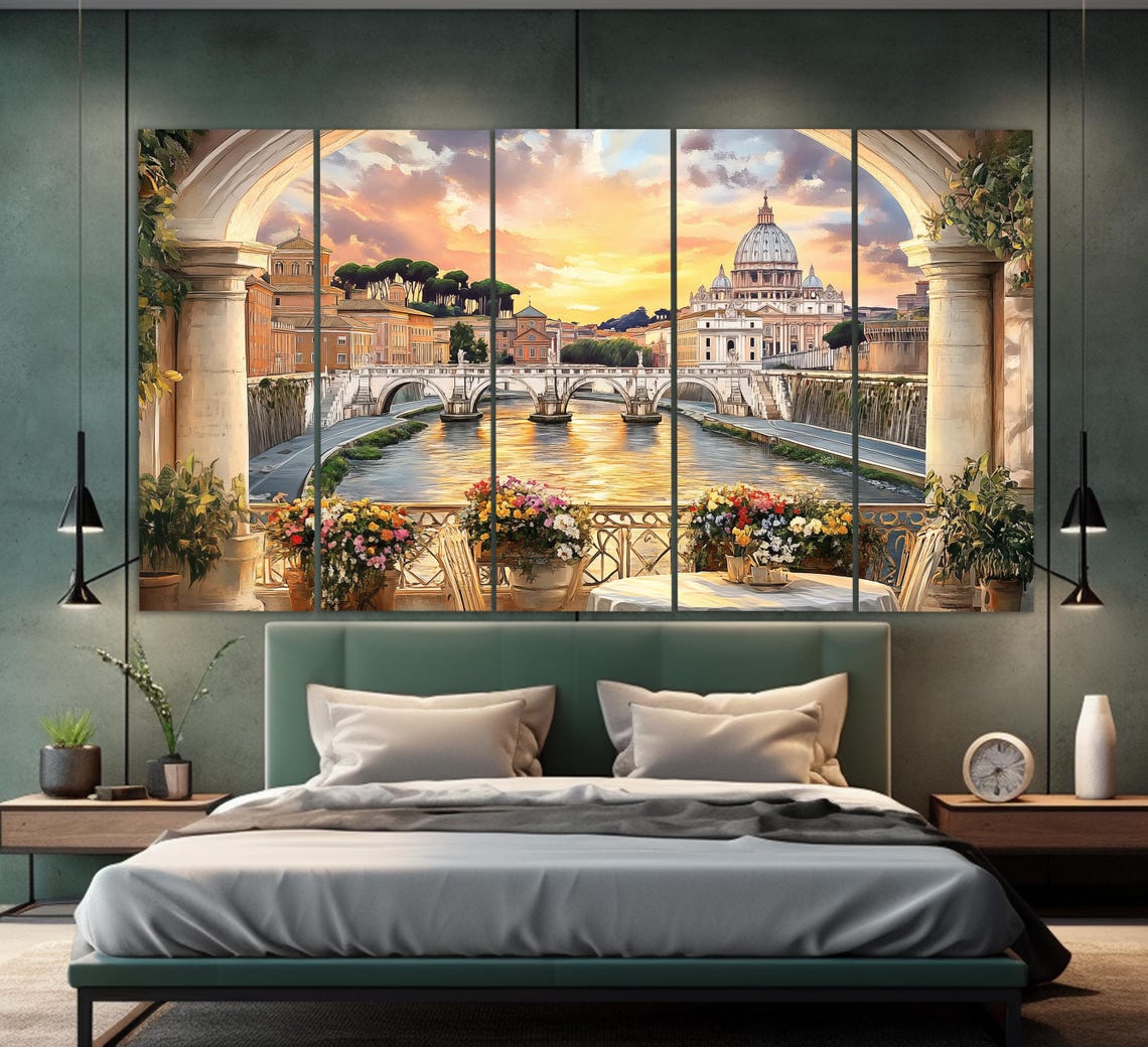 Scenic Rome Print In A Vintage Oil Painting Style Abstract Rome Wall Art Rome Poster Italian Wall Art Italy Painting Print - Image 2