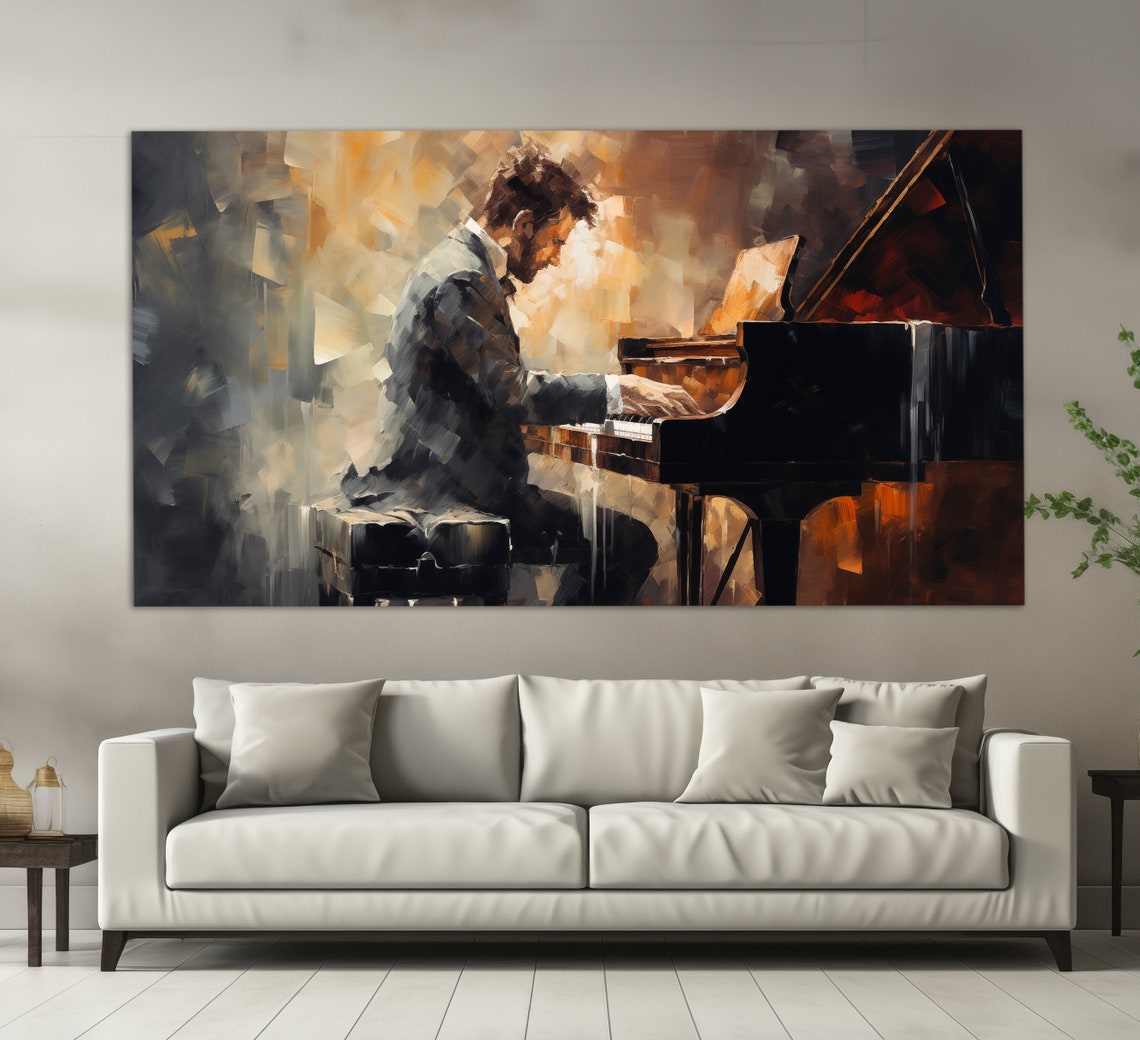 Pianist Playing Grand Piano Dramatic Brushstroke Music Art Poster