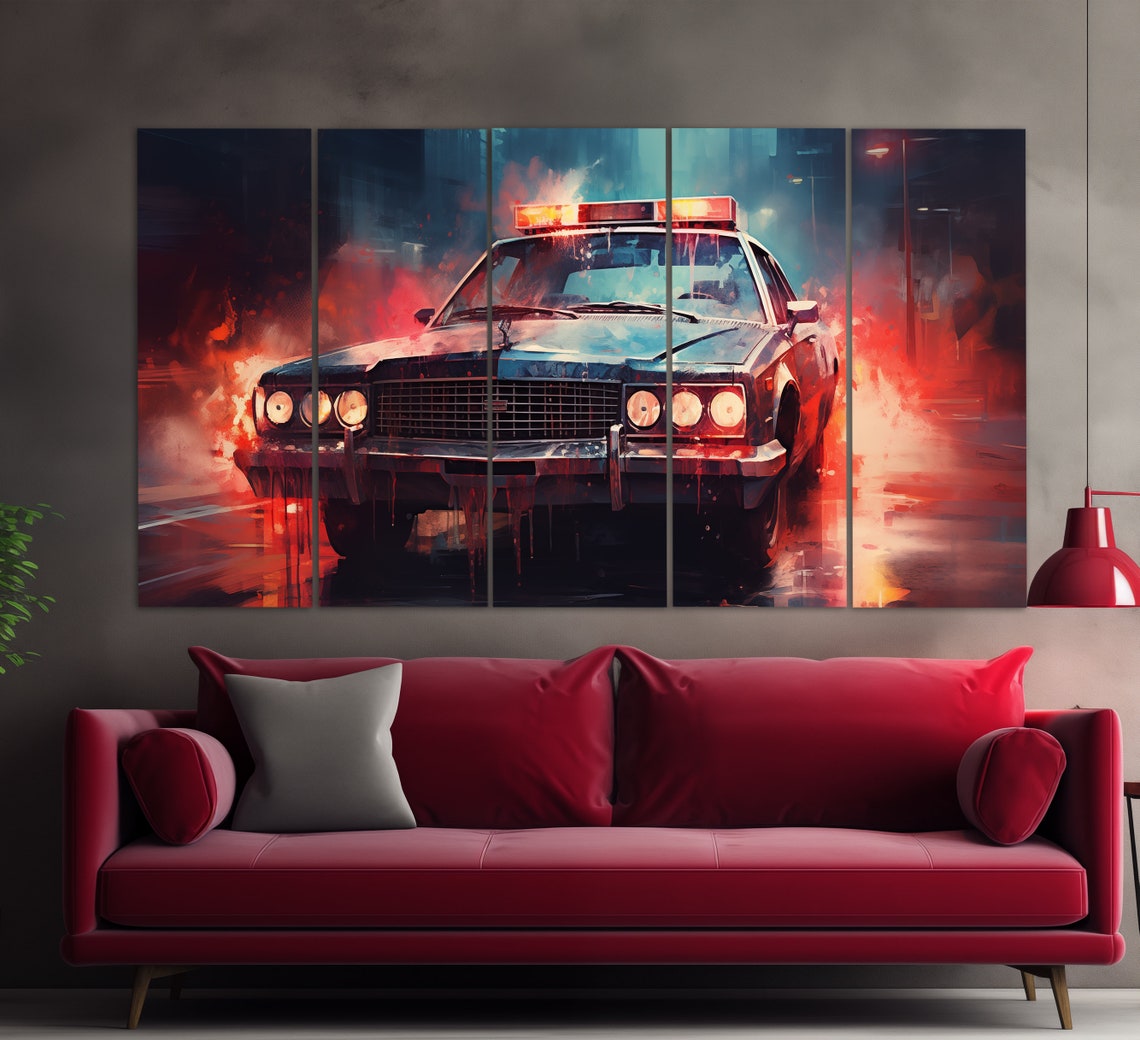 Retro Police Car Print In An Oil Painting Style Police Wall Art Vintage Police Print Police Officer Gift Police Wall Decor - Image 2